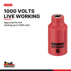 Teng Tools MV380506 3/8 Drive VDE Insulated Socket 6-20mm, approved for live working up to 1000 volts
