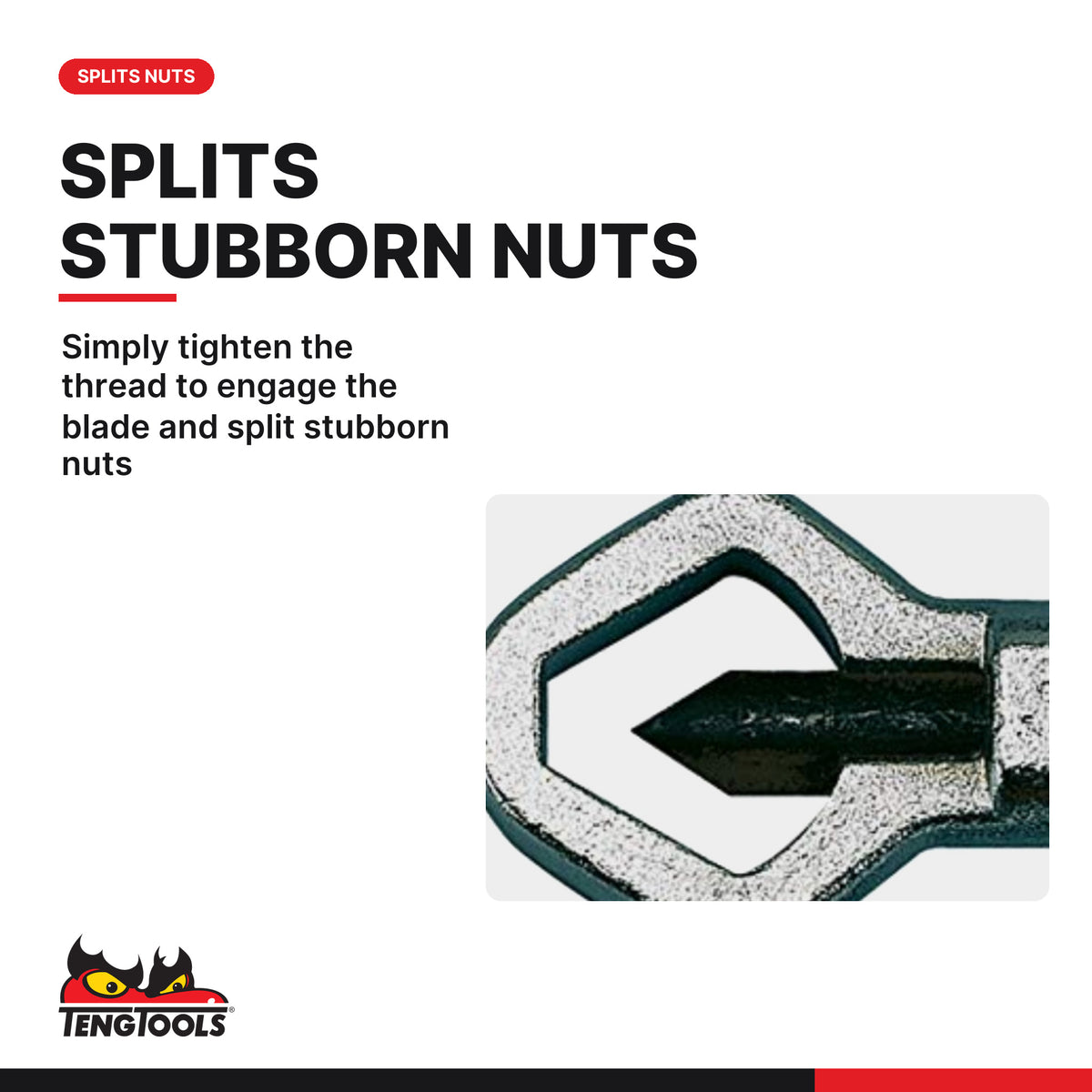 Teng Tools NS02 Nut Splitter Set 2 Piece, Nut Breaker and Bolt Buster, simply tighten the thread to engage the blade and