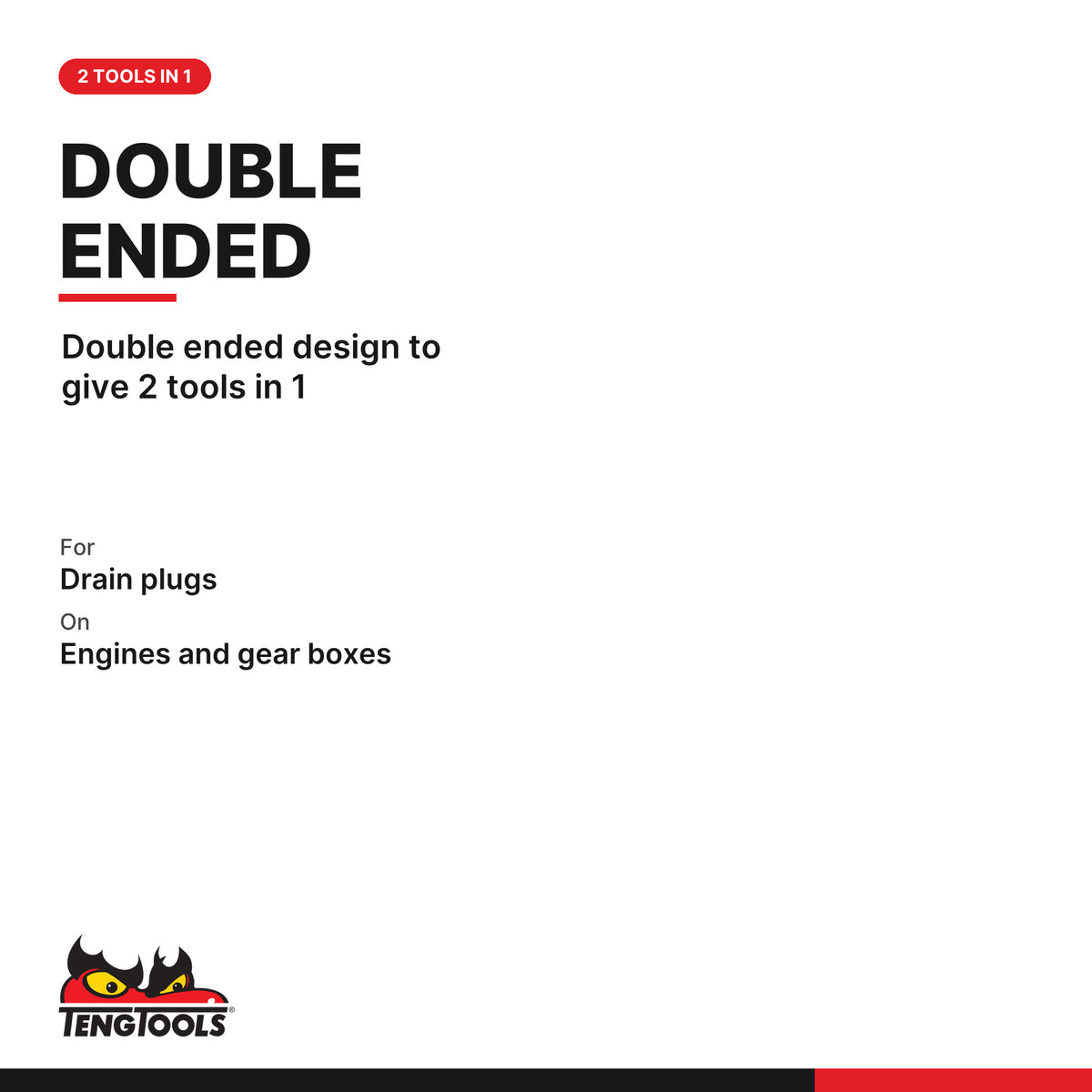 Teng Tools double ended oil drain plug key, double ended design gives 2 tools in 1