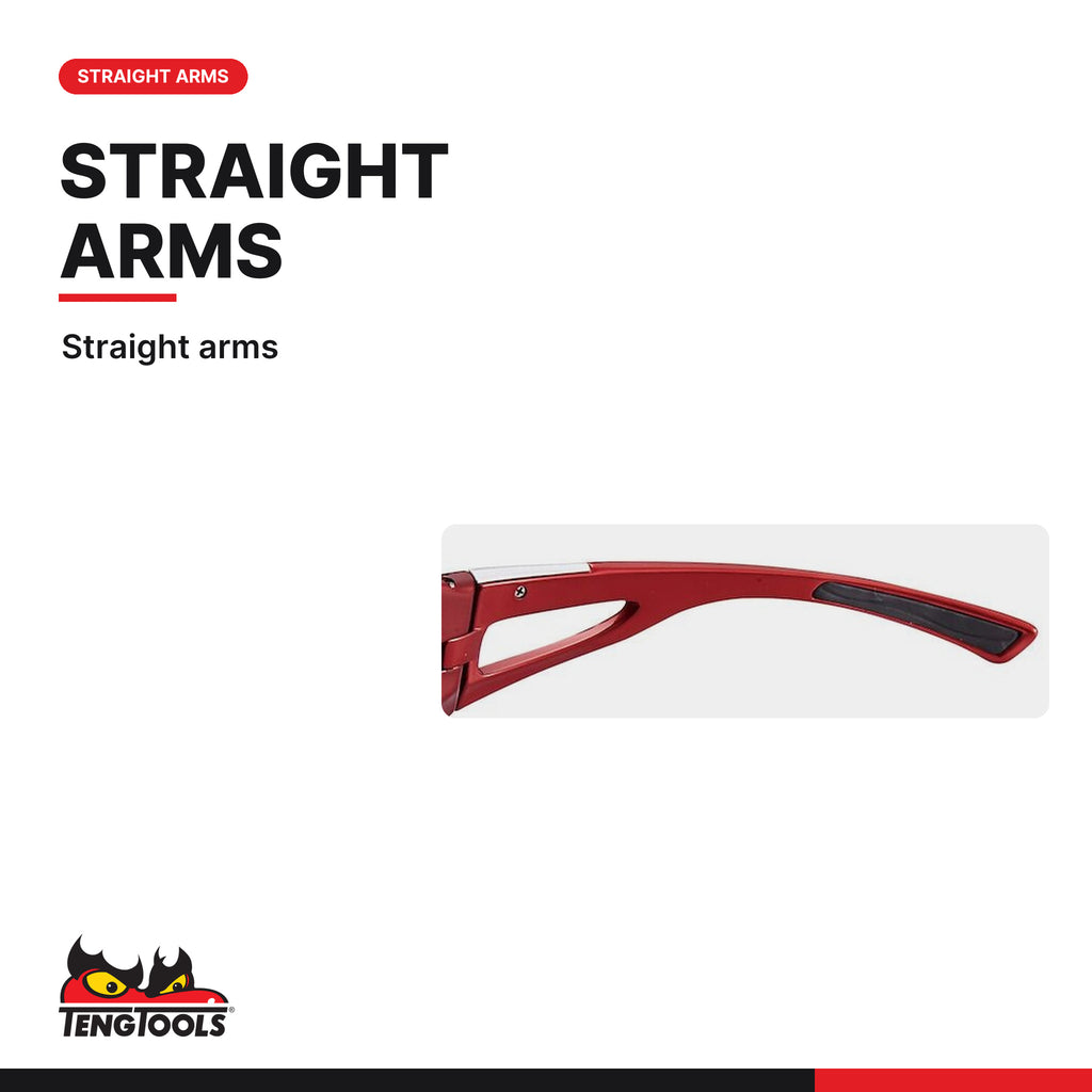 Teng Tools P-SG01 Sport Sunglasses With Red Frame and Grey Smoke Lens, straight arms