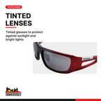 Teng Tools P-SG01 Sport Sunglasses With Red Frame and Grey Smoke Lens, tinted glasses to protect against sunlight and bright