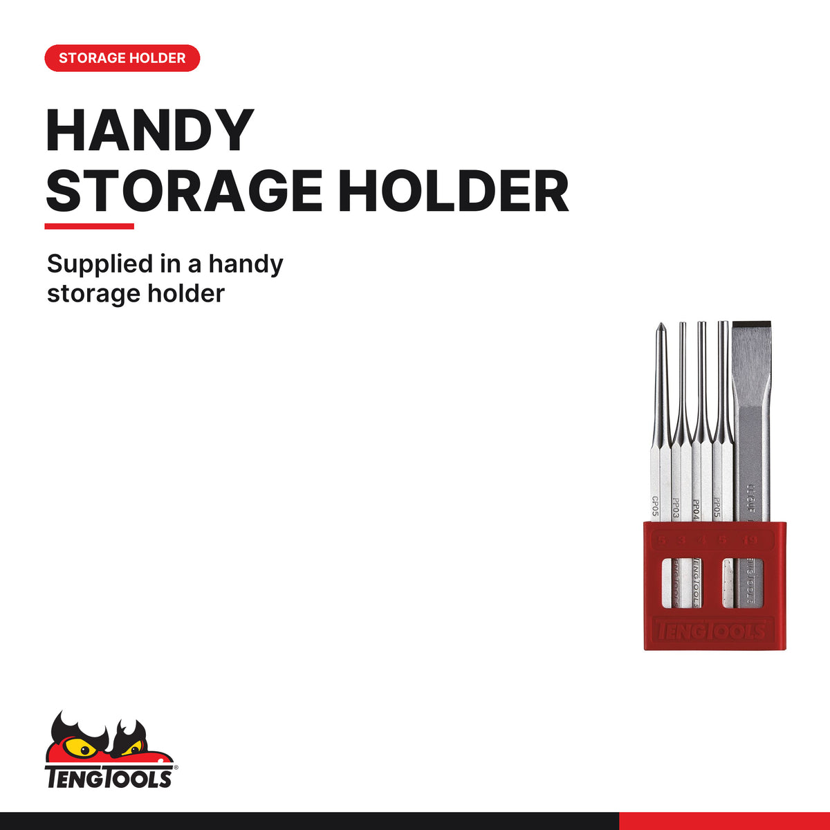 Teng Tools PCX05 Punch & Chisel Set 5 Pieces, supplied in a handy storage holder