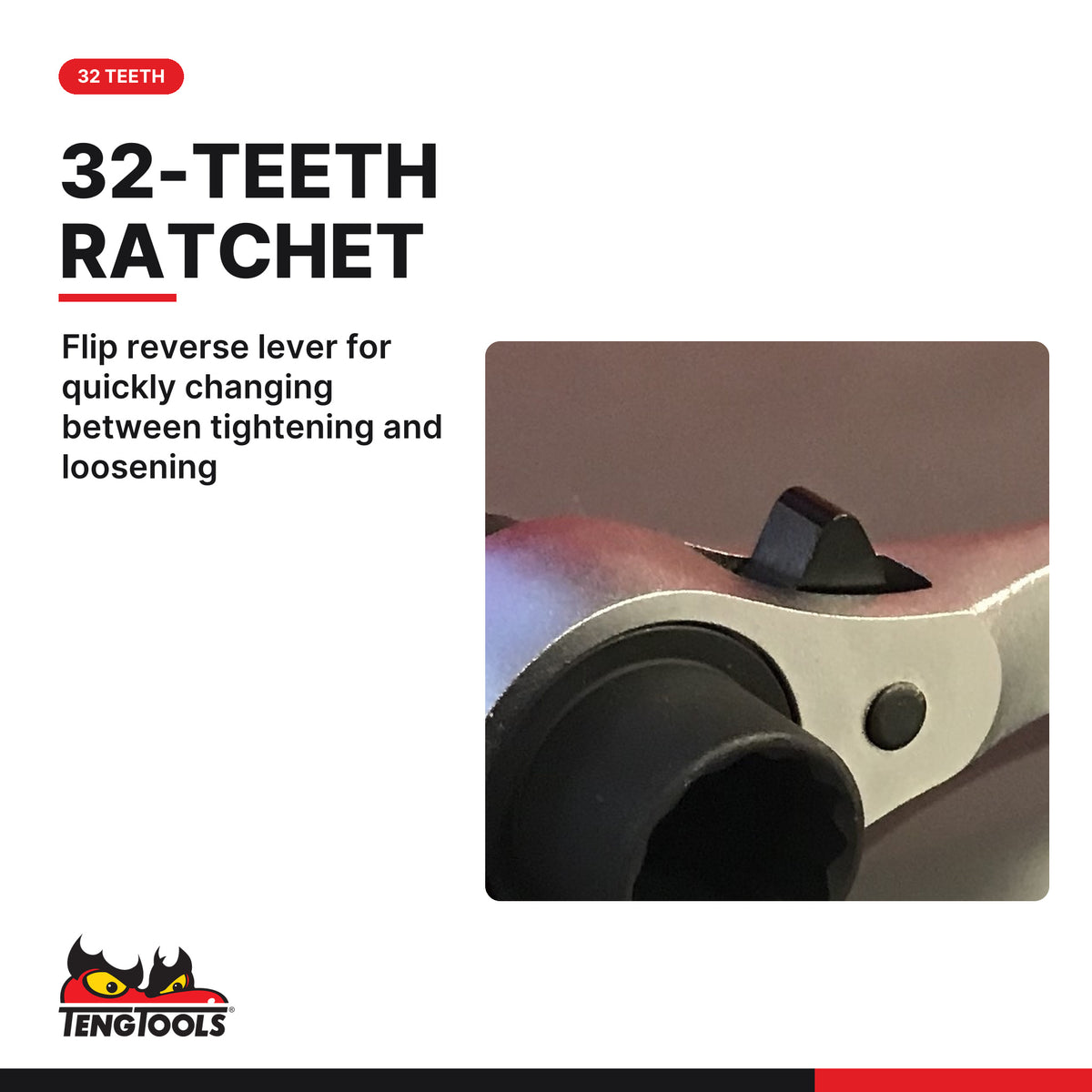 Teng Tools PGW1719 Ratcheting Construction Wrench, flip reverse lever for quickly changing between tightening and loosening