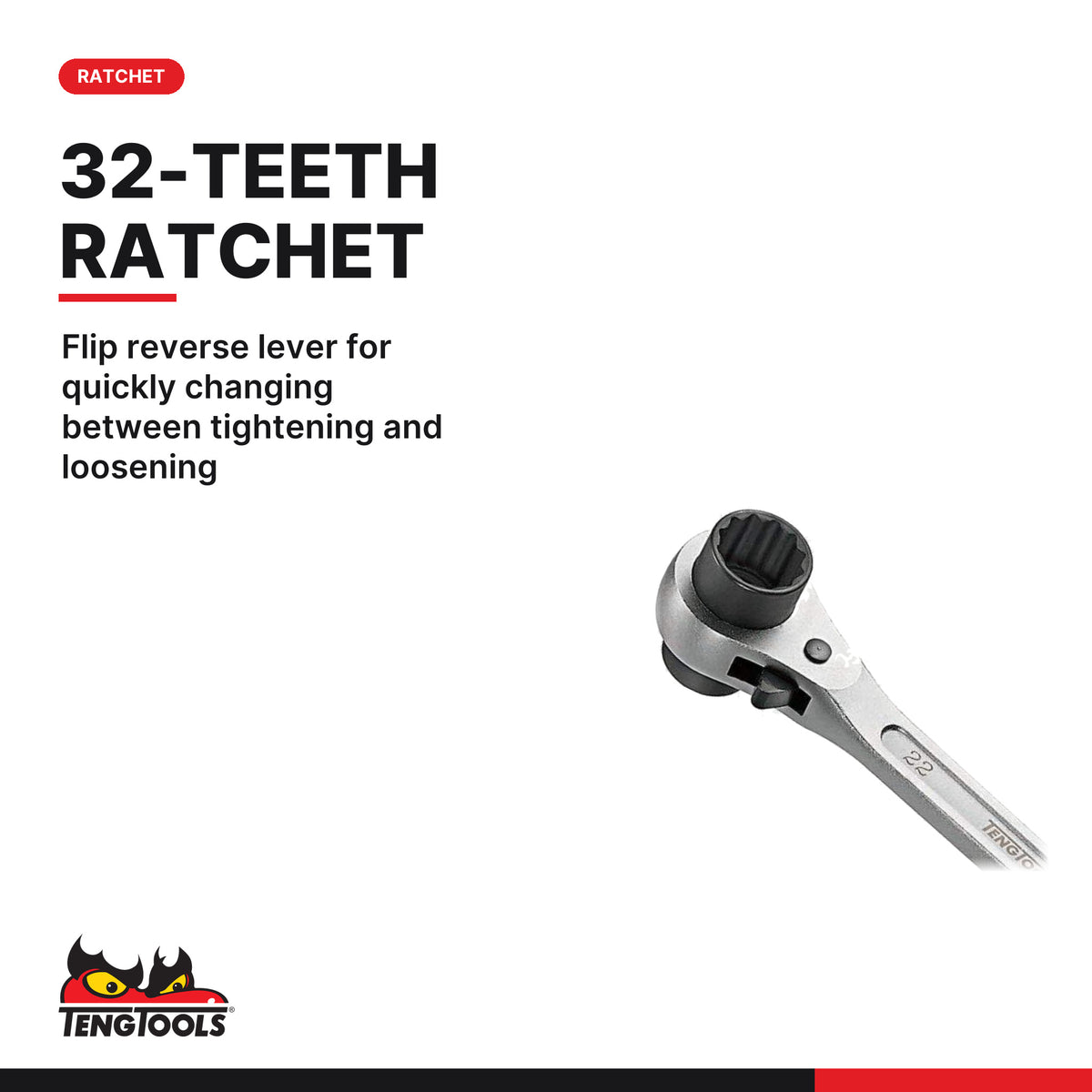 Teng Tools PGW1922 ratcheting construction wrench 19 x 22 mm, 32-teeth ratchet with flip reverse lever