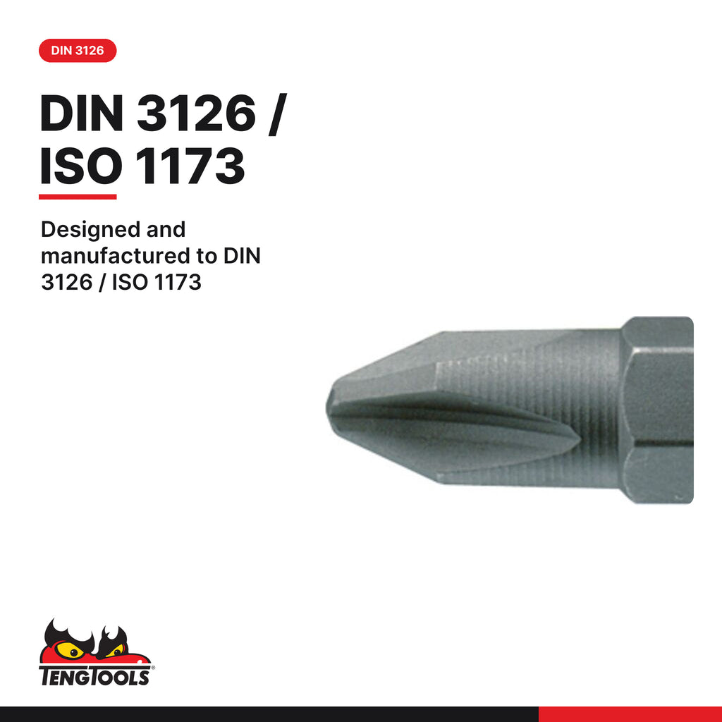 Teng Tools PH2500310 1/4 Inch Phillips Screwdriver Bits, designed and manufactured to DIN 3126 / ISO 1173