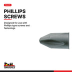 Teng Tools PH2500310 1/4 Inch Phillips Screwdriver Bits, designed for use with Phillips type screws and fastenings