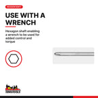 Teng Tools PHF0365 Double Ended Screwdriver Blade, hexagon shaft enabling a wrench to be used for added control and torque