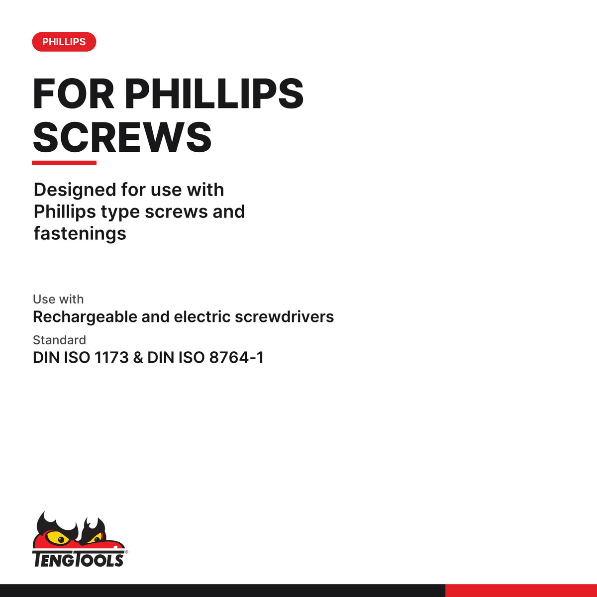 Teng Tools PHH32000305 1/4 Inch Hex Phillips Bits 32 mm 5 Pack, designed for use with Phillips type screws and fastenings