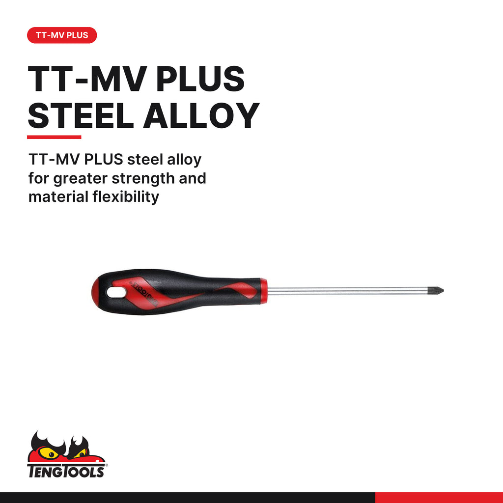 Teng Tools Pozidriv screwdriver, PZ0 to PZ4, TT-MV PLUS steel alloy for greater strength and material flexibility