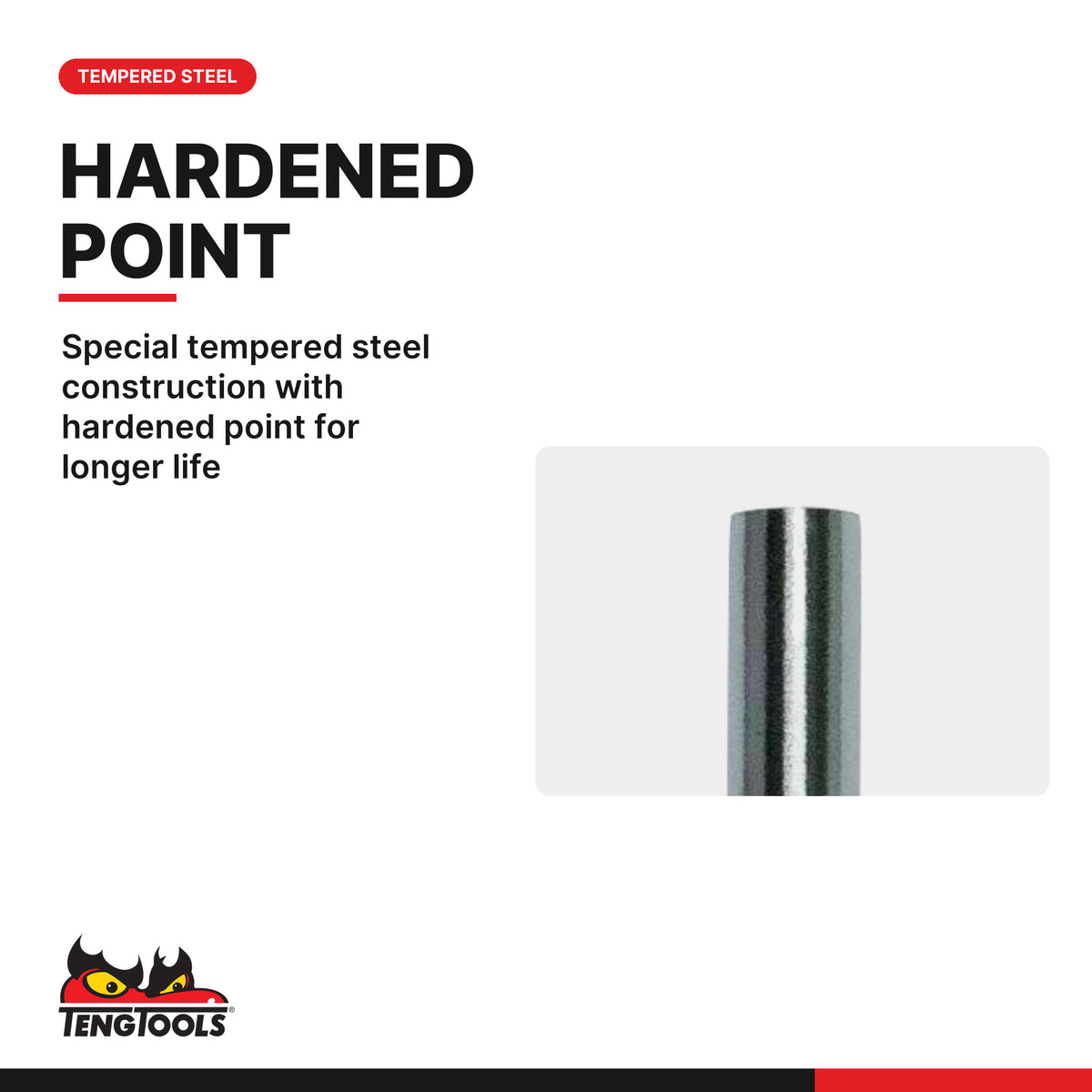 Teng Tools PP03 Parallel Pin Punch 3-8mm, special tempered steel construction with hardened point for longer life