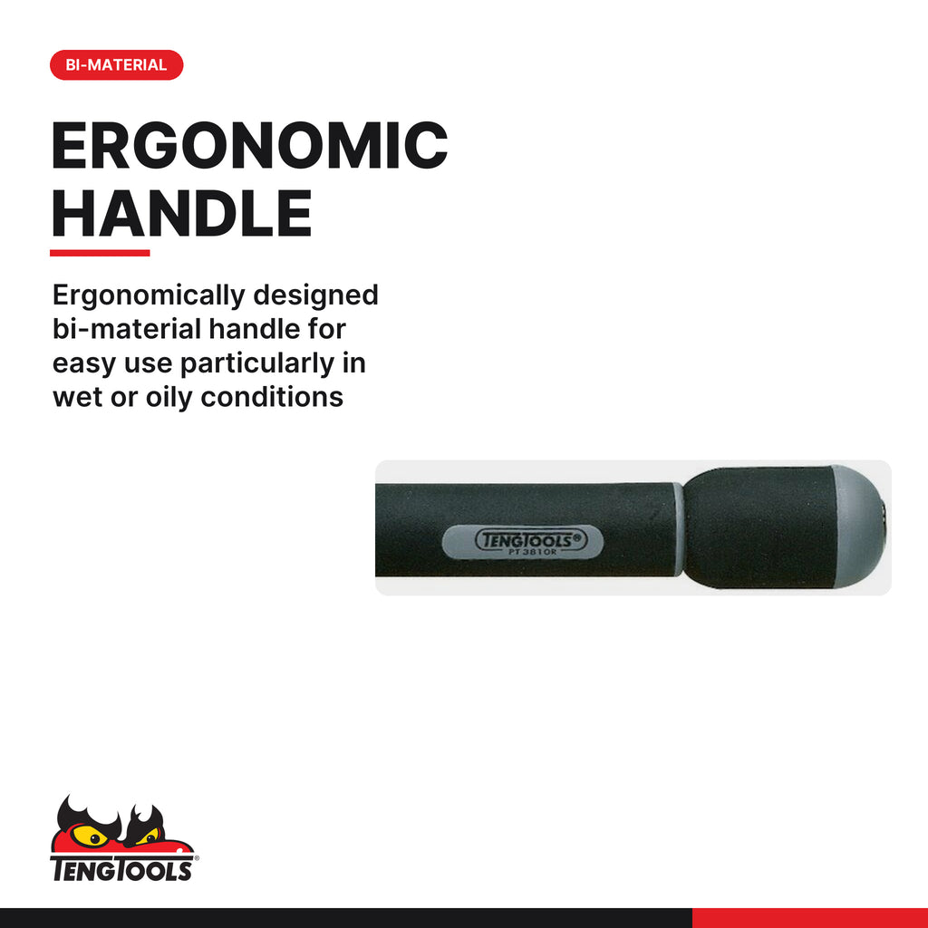 Teng Tools PT3810R 3/8 Rotating Spinner Handle, ergonomically designed bi-material handle for easy use particularly in wet