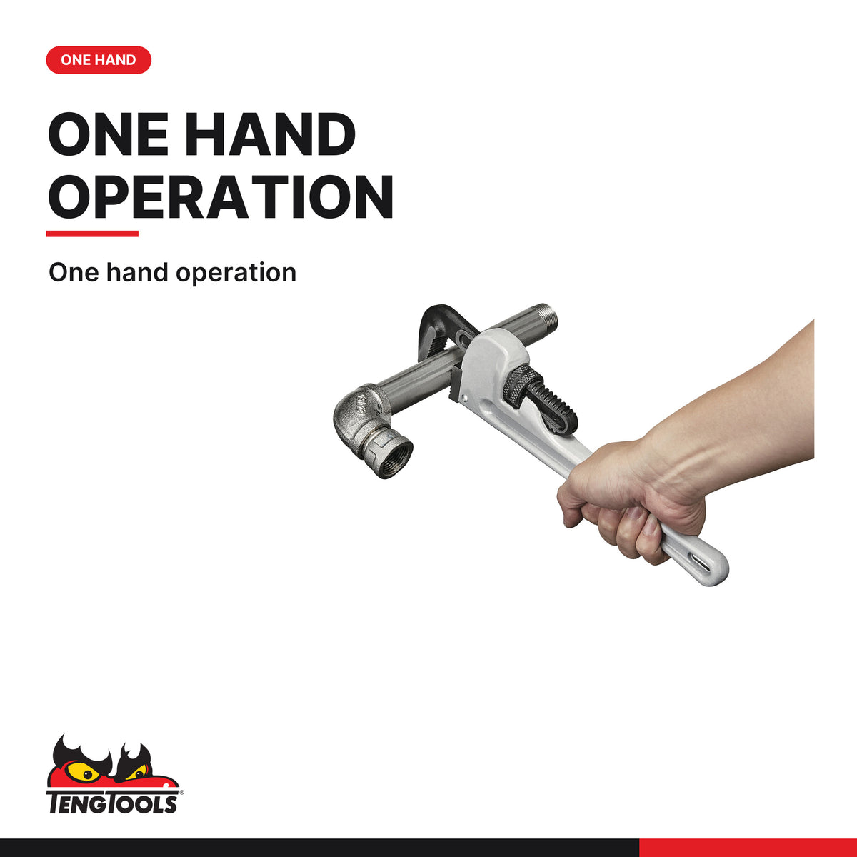 Teng Tools PWC12 Aluminum Pipe Wrench 300-900 mm, one hand operation