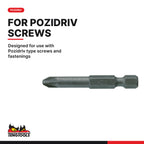 Teng Tools PZ5000203 1/4 Inch Pozidriv PZ2 Screwdriver Bit 50 mm Long, designed for use with Pozidriv type screws and