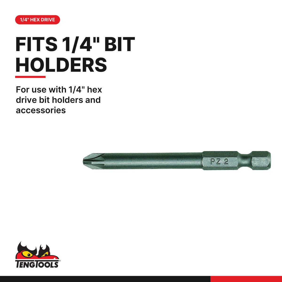 Teng Tools PZ7000102 1/4 Hex Shank Pozidriv PZ1 Screwdriver Bits, for use with 1/4" hex drive bit holders and accessories