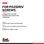 Teng Tools PZP3000305 1/4 inch PZ3 Pozidriv Impact Screwdriver Bit, designed for use with Pozidriv type screws and fastenings