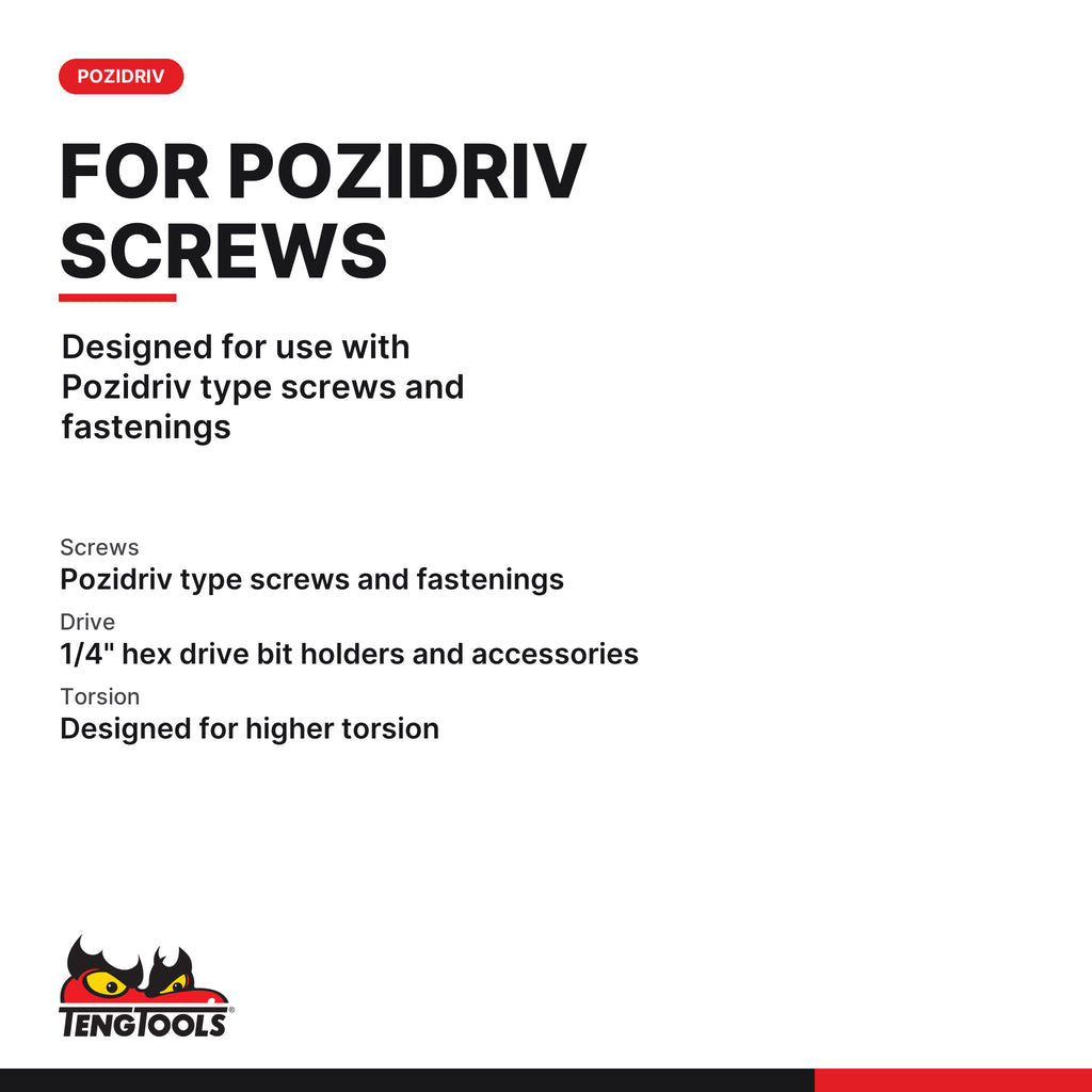 Teng Tools PZP8900201 PZ2 Pozidriv Impact Screwdriver Bit, designed for use with Pozidriv type screws and fastenings
