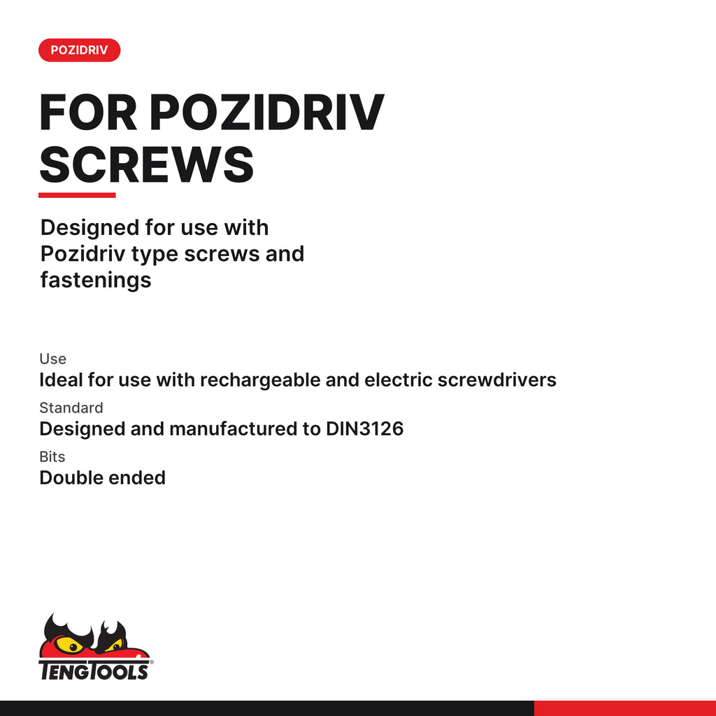 Teng Tools PZZ32010205 1/4 Inch Double Ended Pozidriv PZ Screwdriver, designed for use with Pozidriv type screws and
