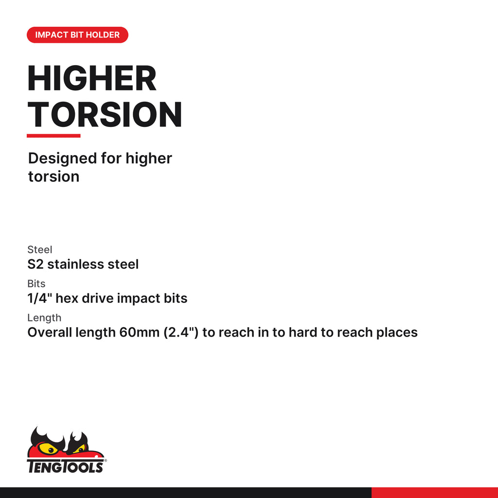 Teng Tools QCI14 1/4 Inch Hex Drive Quick Chuck Impact Bit Holder, designed for higher torsion