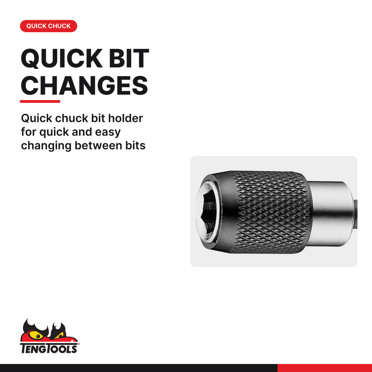Teng Tools QCI14 1/4 Inch Hex Drive Quick Chuck Impact Bit Holder, quick chuck bit holder for quick and easy changing