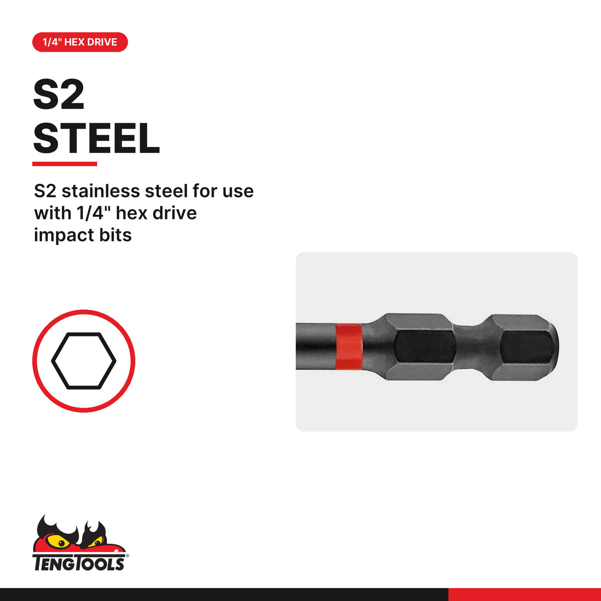 Teng Tools QCI14 1/4 Inch Hex Drive Quick Chuck Impact Bit Holder, S2 stainless steel for use with 1/4" hex drive impact bits