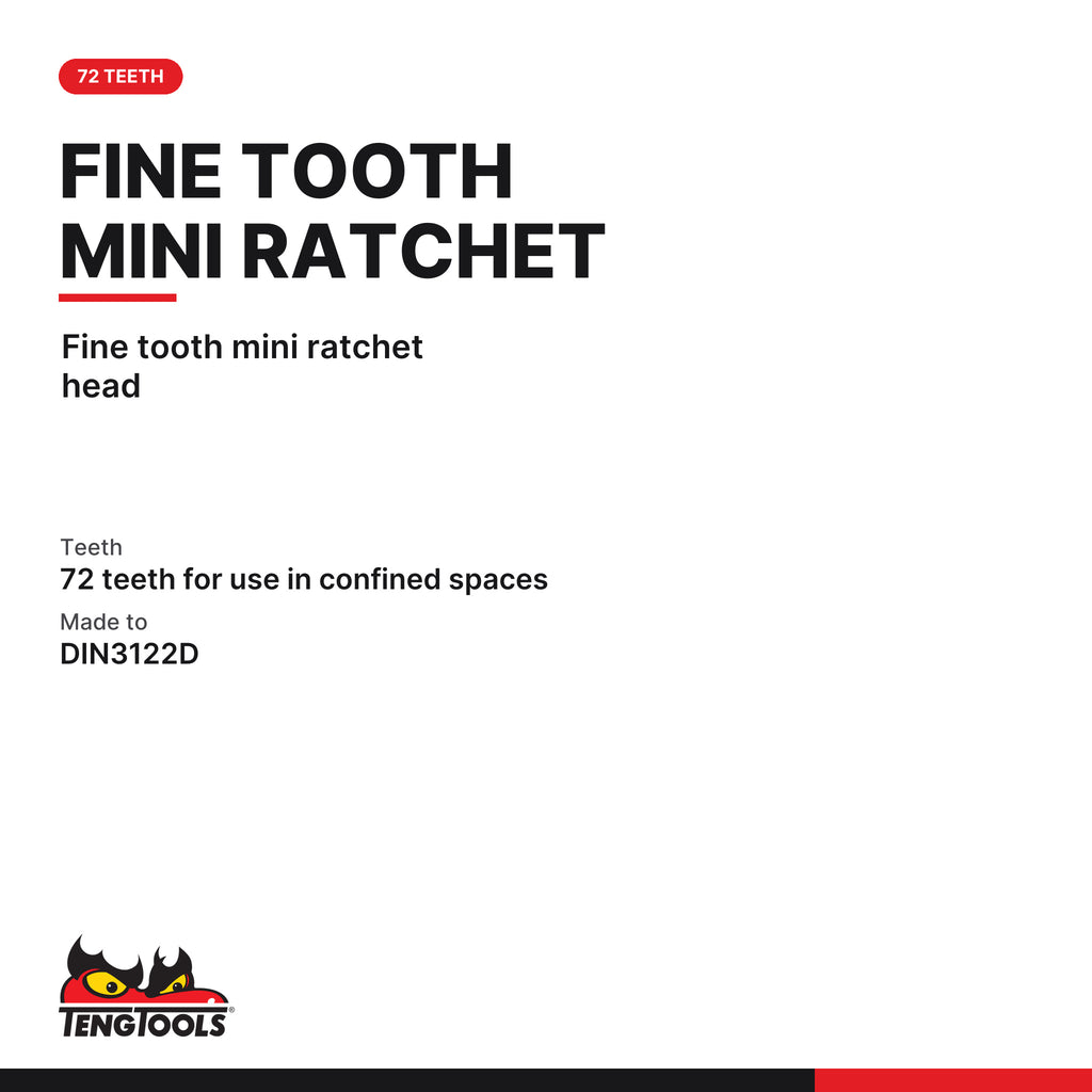 Teng Tools RHA14 1/4 Inch Ratchet Head With Hex and Square Drive, fine tooth mini ratchet head