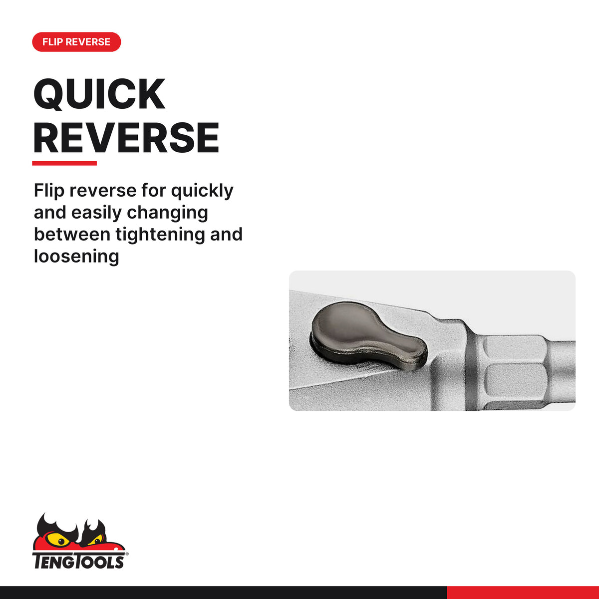 Teng Tools RHA14 1/4 Inch Ratchet Head With Hex and Square Drive, flip reverse for quickly and easily changing between