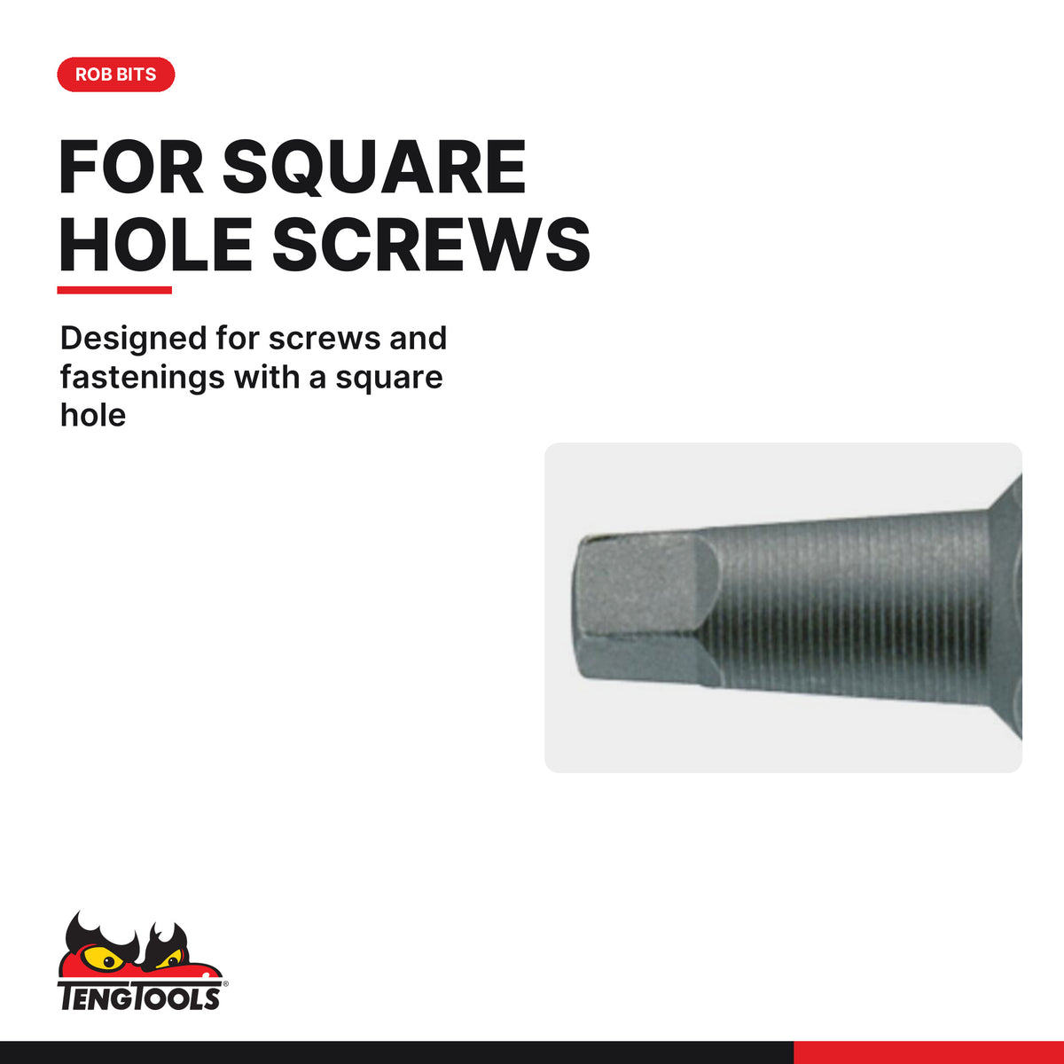 Teng Tools ROB2500303 1/4 Inch Robertson Square Drive Screwdriver Bits, designed for screws and fastenings with a square hole