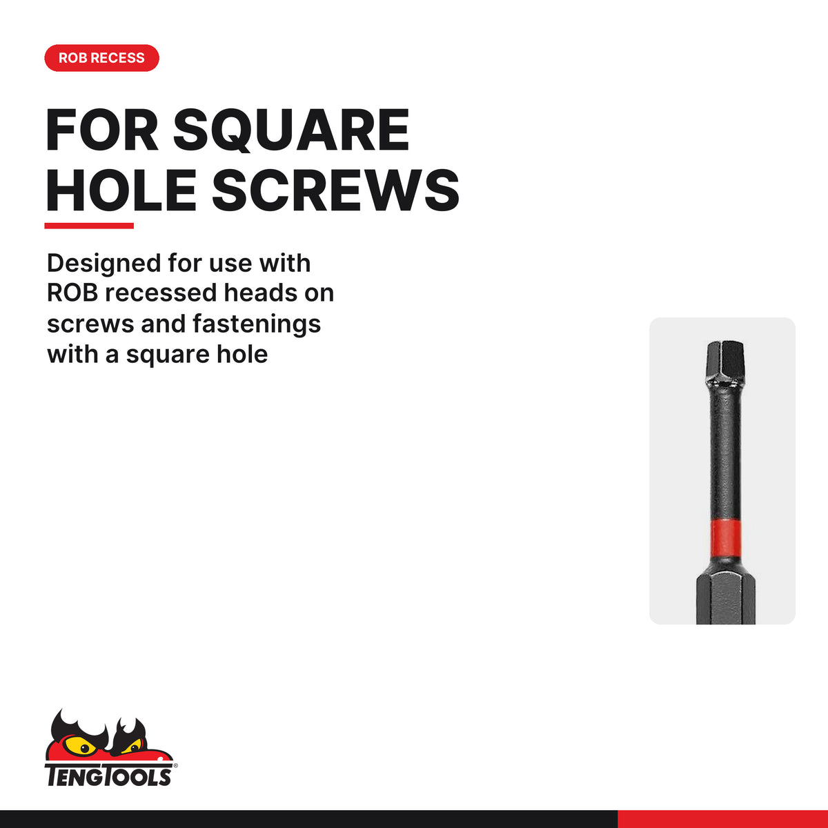 Teng Tools ROBP5000201 1/4" Robertson Impact Bit 50mm ROB2, designed for use with ROB recessed heads on screws and