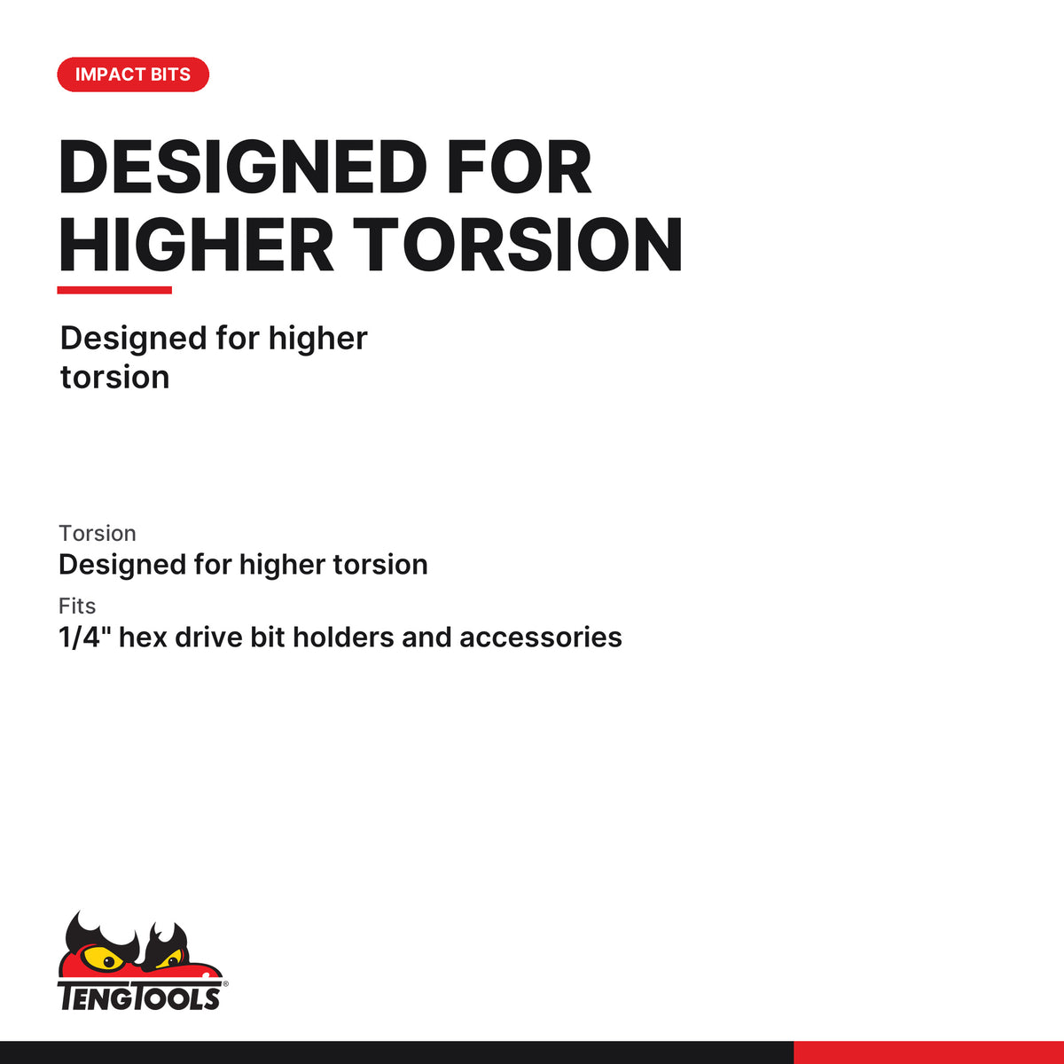 Teng Tools ROBP8900201 1/4 Hex Shank ROB2 Square Drive Impact Bit, designed for higher torsion