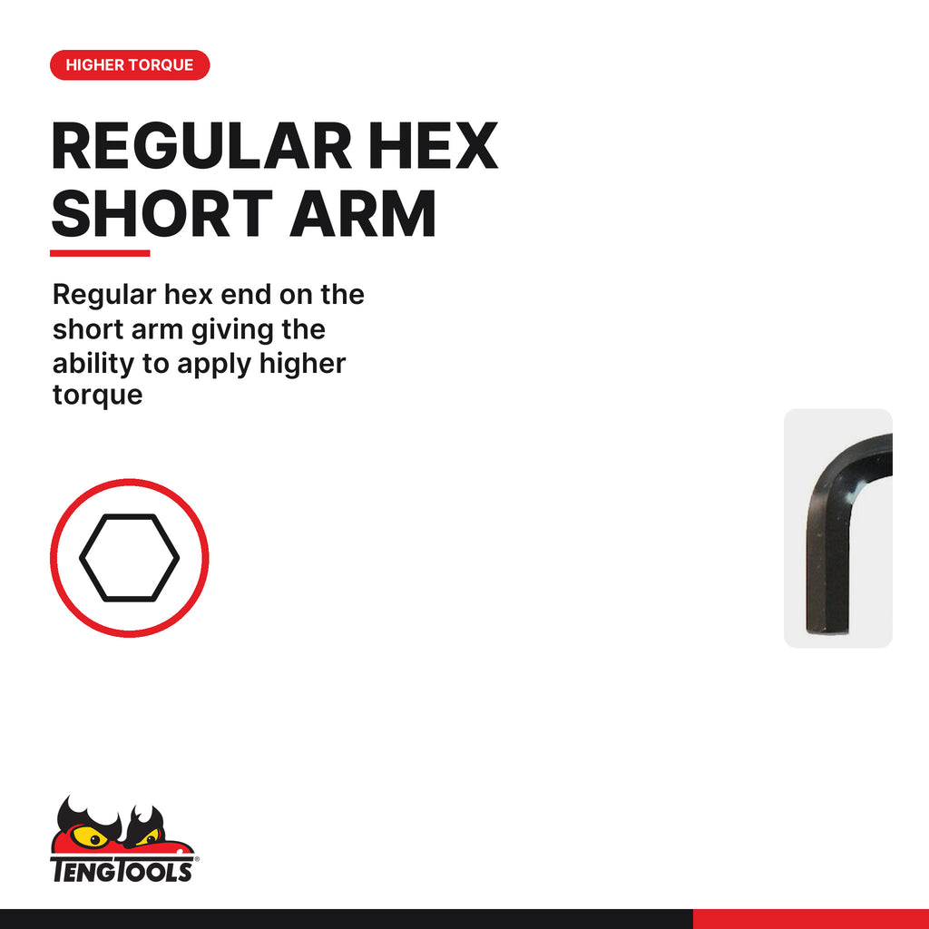 Teng Tools SAE ball point hex key, 5/64 to 3/8 in, regular hex end on the short arm for higher torque