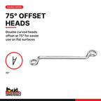 Teng Tools SAE double ring wrench, 1/4 x 5/16 to 1-1/8 x 1-1/4 in, double curved heads offset at 75° for easier use on flat