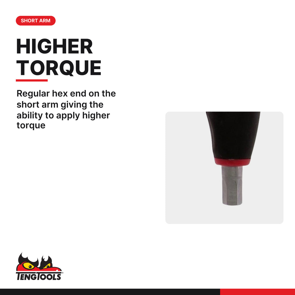 Teng Tools SAE T-handle ball point hex key, 3/32 to 5/16 in, regular hex end on the short arm for higher torque
