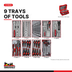 Teng Tools SC01 113 piece TC-9 service case tool kit, every tray in the kit at true size