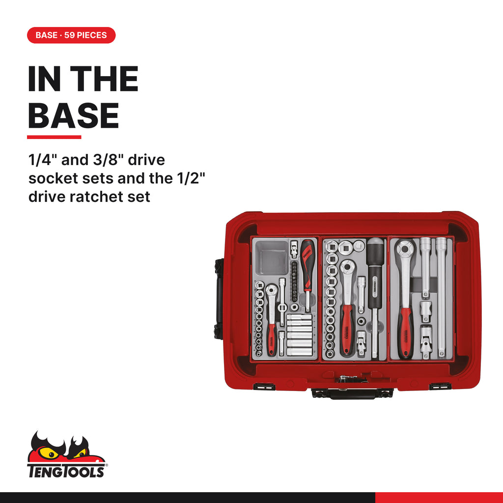 Teng Tools SC01 113 piece TC-9 service case tool kit, base: 1/4 and 3/8 inch drive socket sets and 1/2 inch drive ratchet set