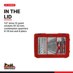 Teng Tools SC01 113 piece TC-9 service case tool kit, lid: 1/2 inch drive sockets, combination spanners and pliers
