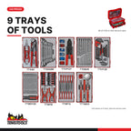 Teng Tools SC02 MECCA PRO TC-9 232 piece tool kit in a service case, every tray in the kit at true size
