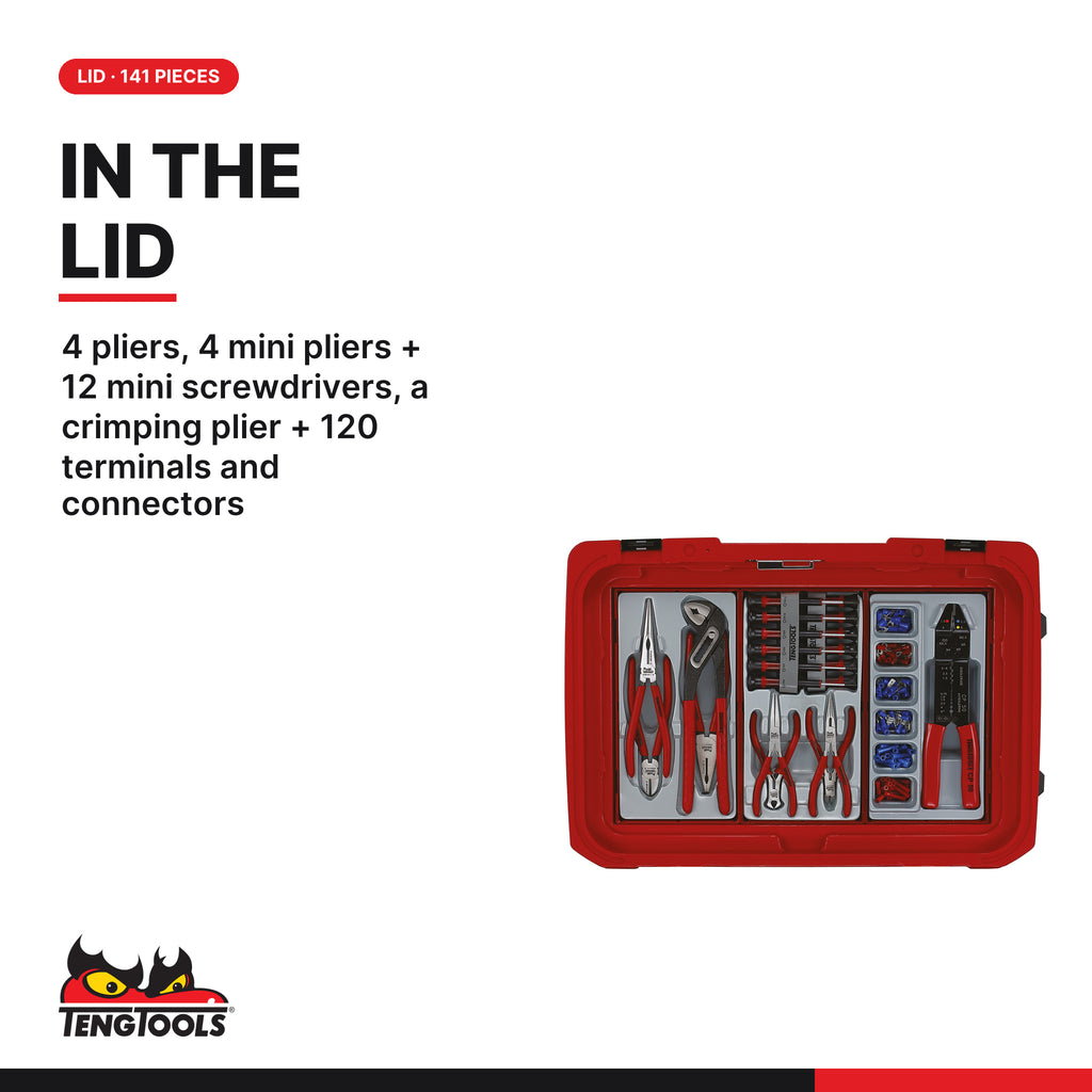 Teng Tools SC02 MECCA PRO TC-9 232 piece tool kit in a service case, lid: pliers, mini pliers, screwdrivers, crimping pliers