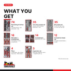 Teng Tools SC03 193 piece MECCA PRO TC-9 red service case tool kit, what you get: tools by type