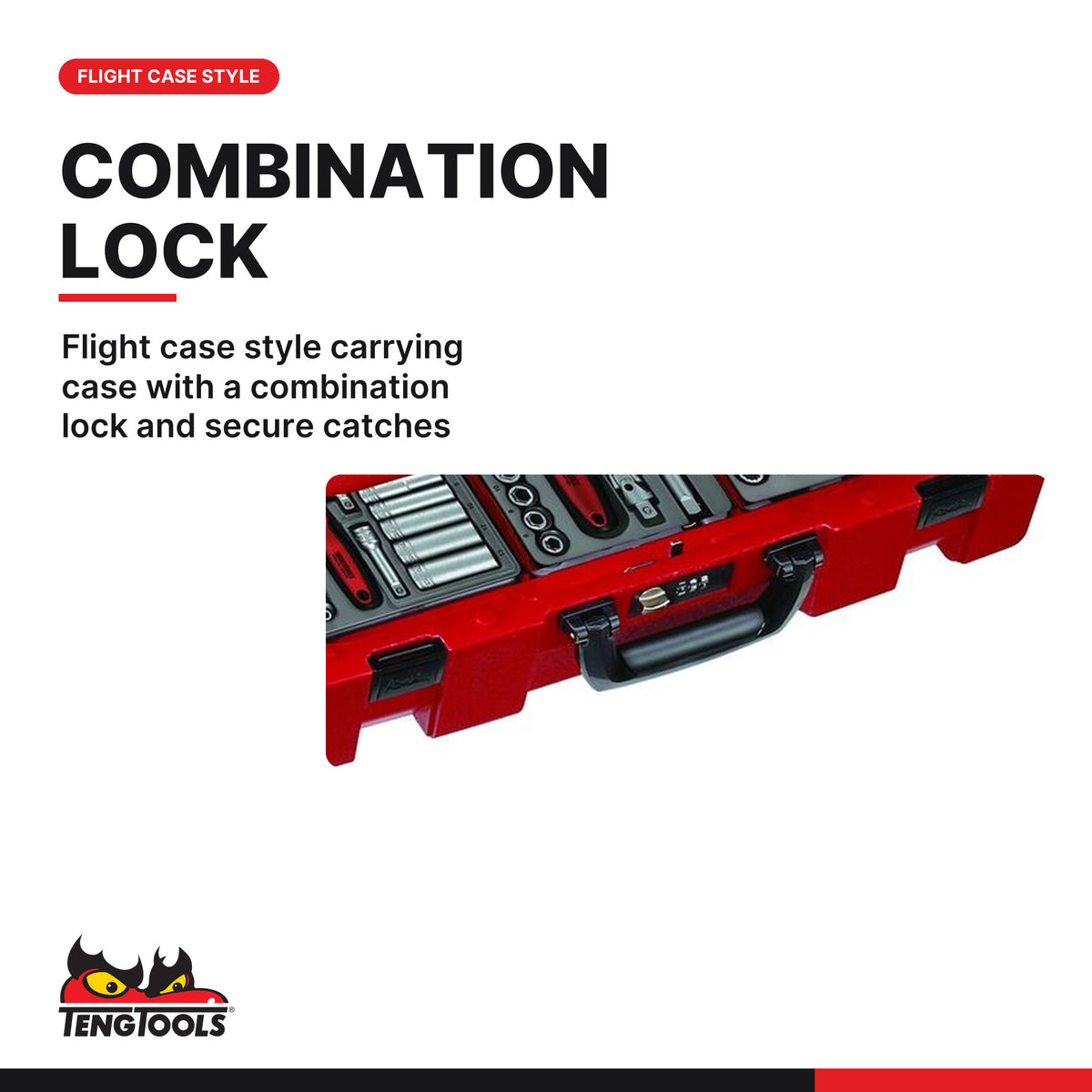 Teng Tools SC04E MECCA PRO TC-9 TT Tool Kit E 100 Pieces, flight case style carrying case with a combination lock and secure