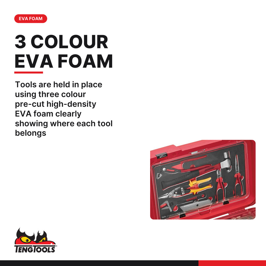Teng Tools SCE2 MECCA PRO TC-9 FOAM BP Tool Kit 118 Pieces, tools are held in place using three colour pre-cut high-density