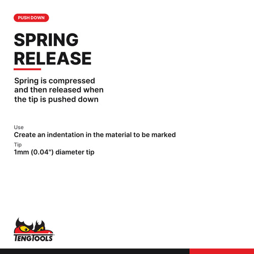 Teng Tools SCP01 1 mm Automatic Center Punch, spring is compressed and then released when the tip is pushed down
