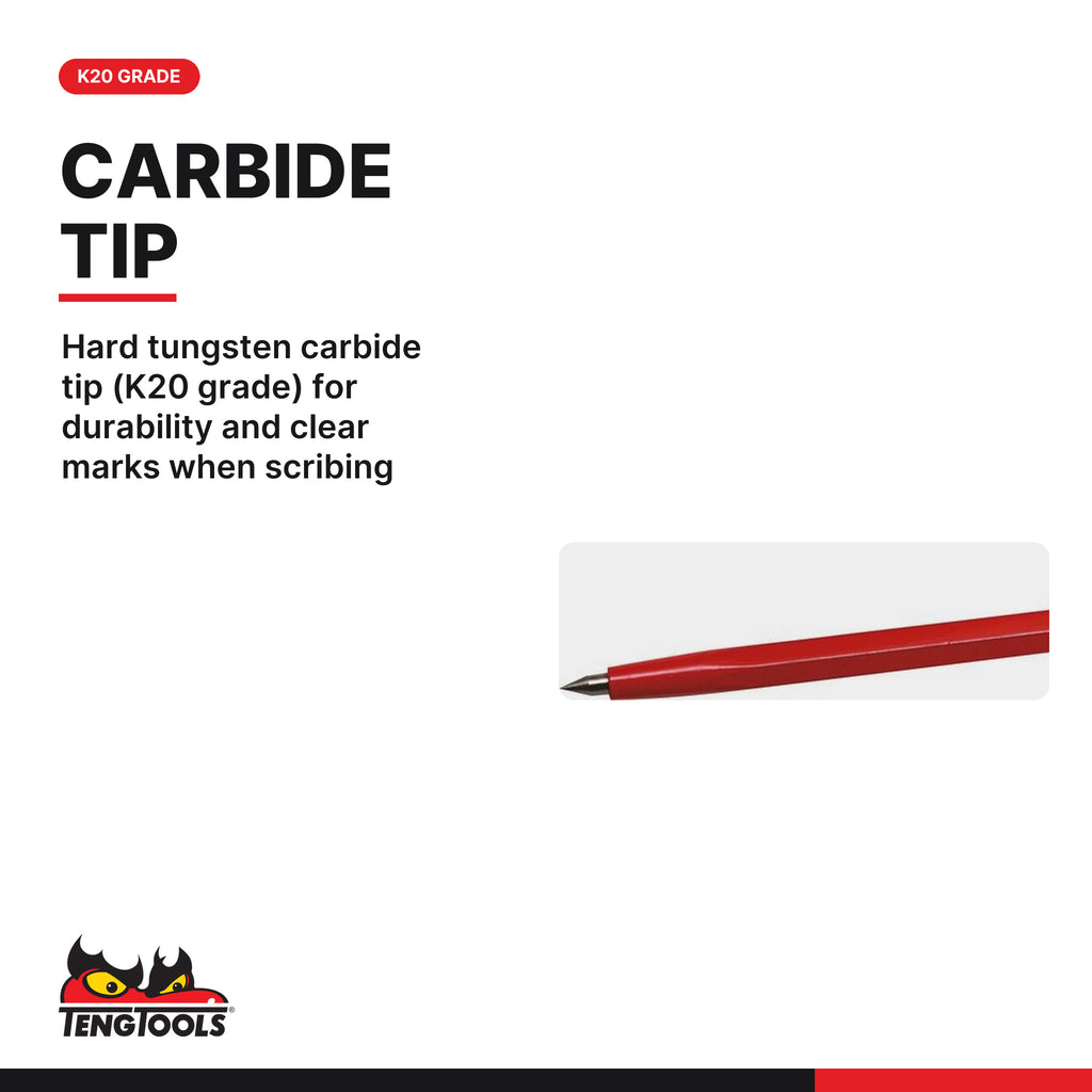 Teng Tools SCR02 150 mm Tungsten Carbide Tip Scriber, hard tungsten carbide tip (K20 grade) for durability and clear marks