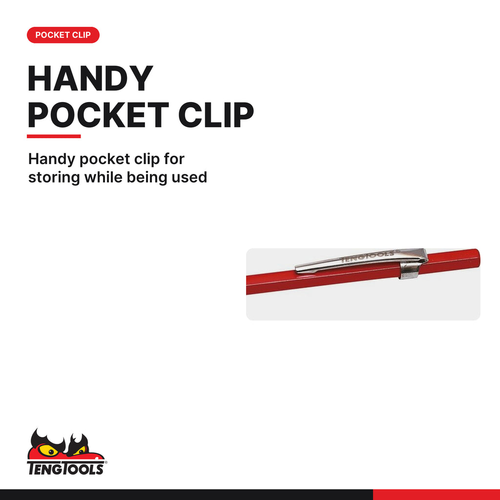 Teng Tools SCR02 150 mm Tungsten Carbide Tip Scriber, handy pocket clip for storing while being used