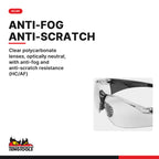 Teng Tools SG713 Sport Style Safety Glasses With Clear Lens, clear polycarbonate lenses, optically neutral, with anti-fog
