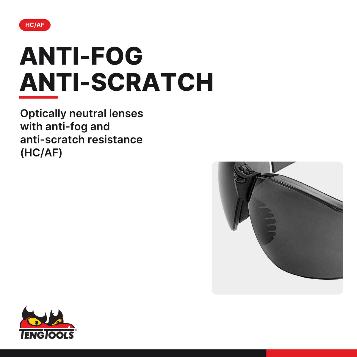 Teng Tools SG713G Sport Style Tinted Safety Glasses With Grey Lens, optically neutral lenses with anti-fog and anti-scratch
