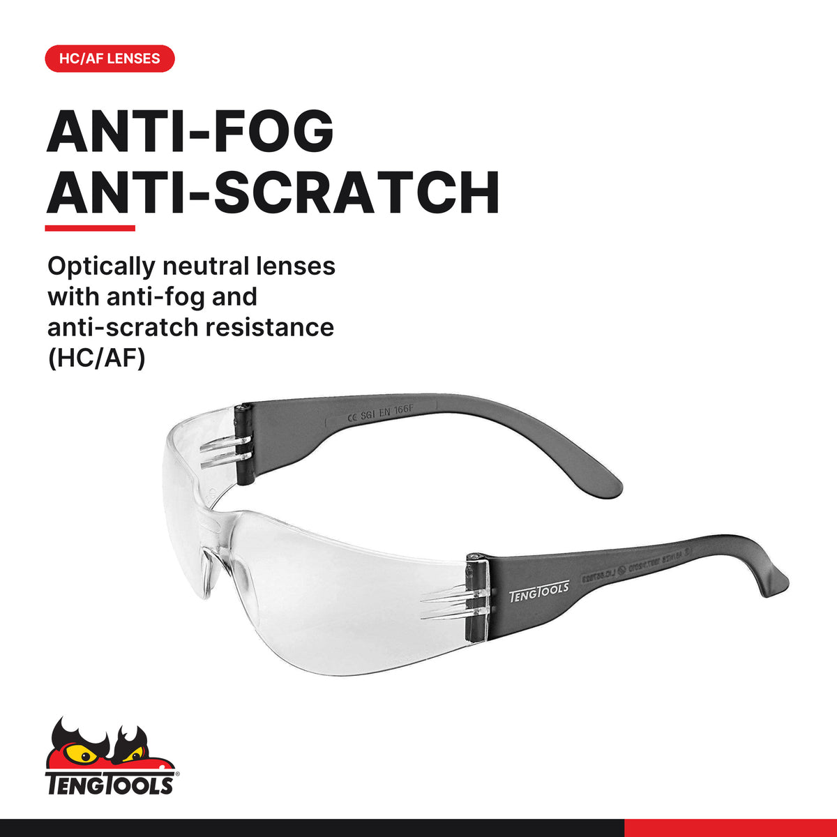Teng Tools SG960 Anti Fog Safety Glasses, optically neutral lenses with anti-fog and anti-scratch resistance (HC/AF)