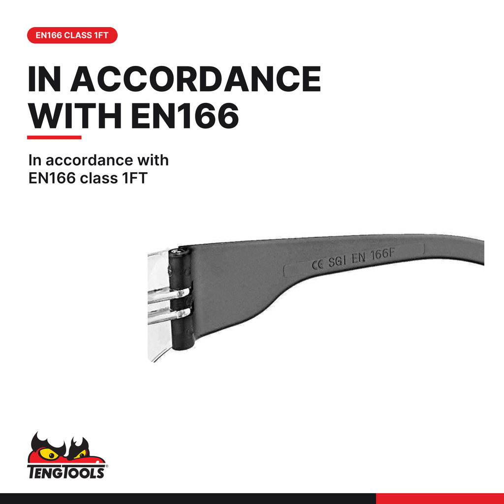 Teng Tools SG960A Clear Safety Glasses for Men, in accordance with EN166 class 1FT