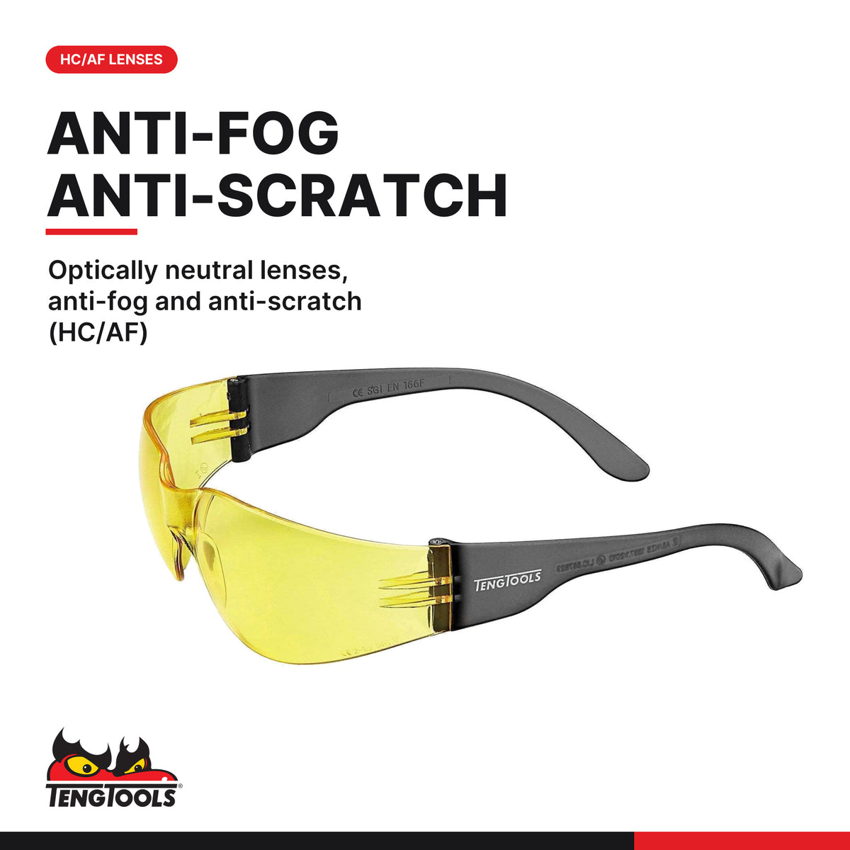 Teng Tools SG960Y Anti Fog, Scratch Resistant Safety Glasses, optically neutral lenses, anti-fog and anti-scratch (HC/AF)