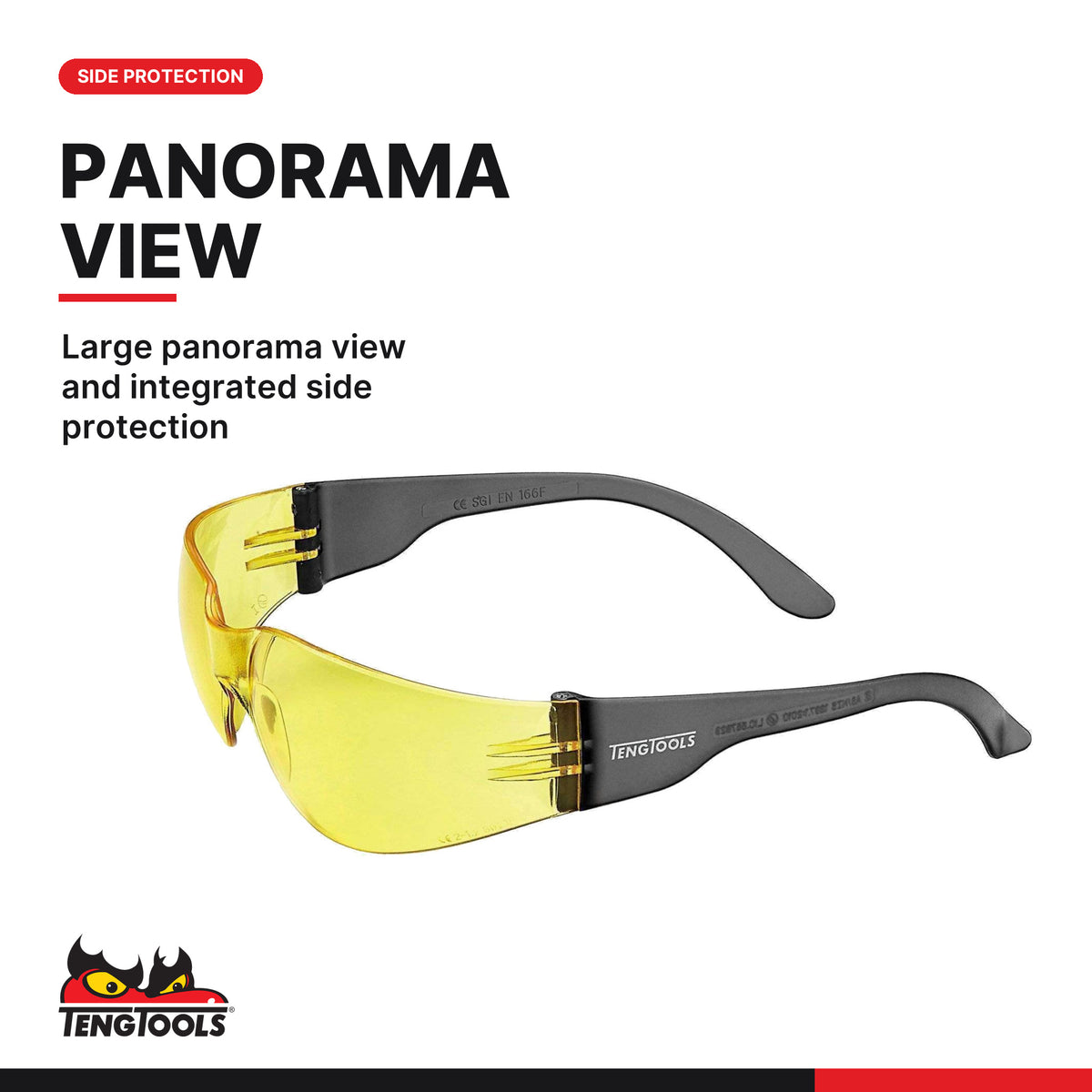 Teng Tools SG960Y Anti Fog, Scratch Resistant Safety Glasses, large panorama view and integrated side protection