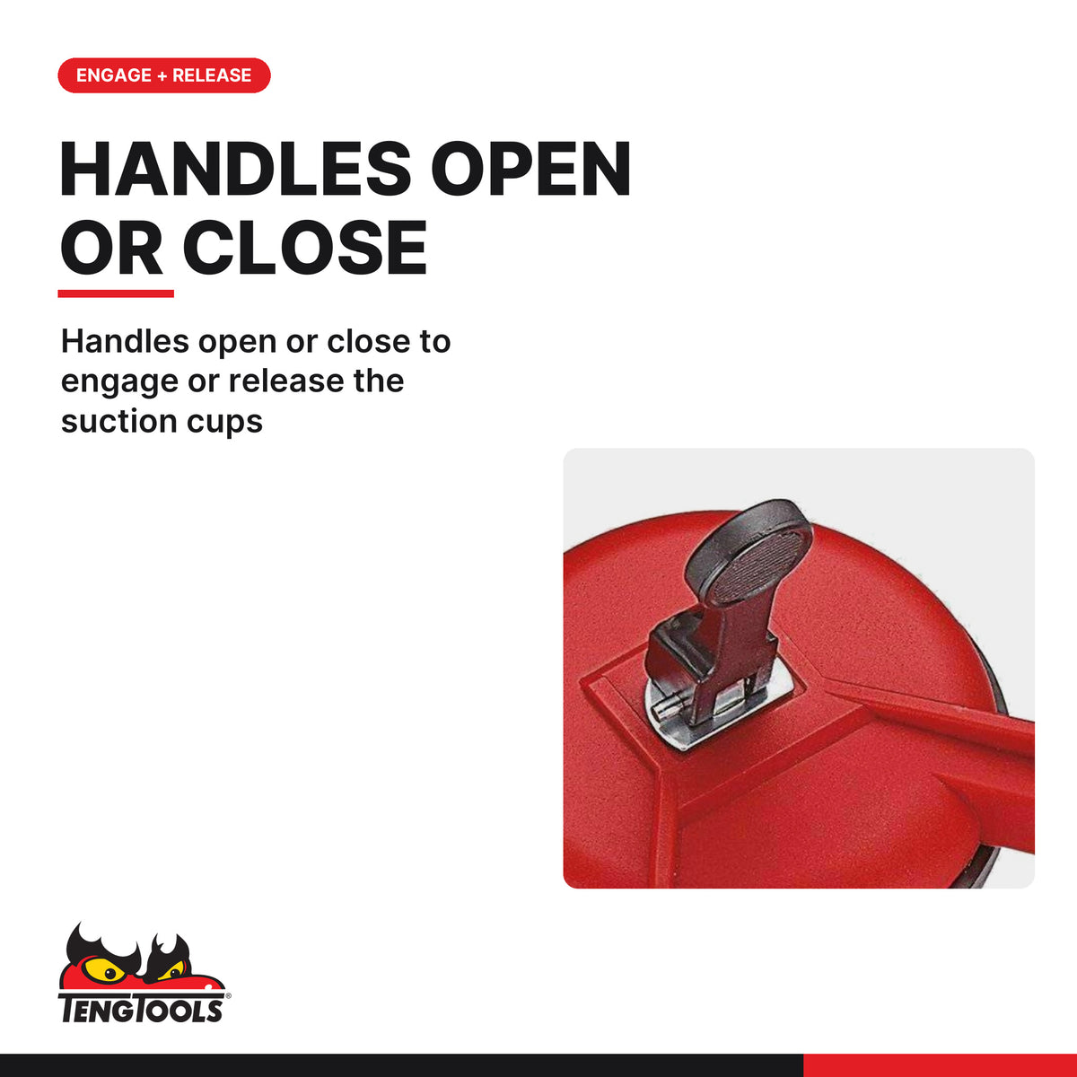 Teng Tools SL03 Triple Suction Cup Lifter, handles open or close to engage or release the suction cups